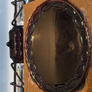 80s Ruby RED Cape Cod Glassware Raised Oval Pressed Glass Platter Veigned Back